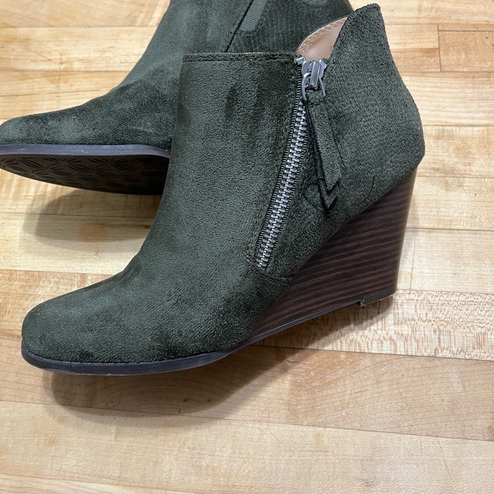 New Directions Dark Green Suede Ankle Booties